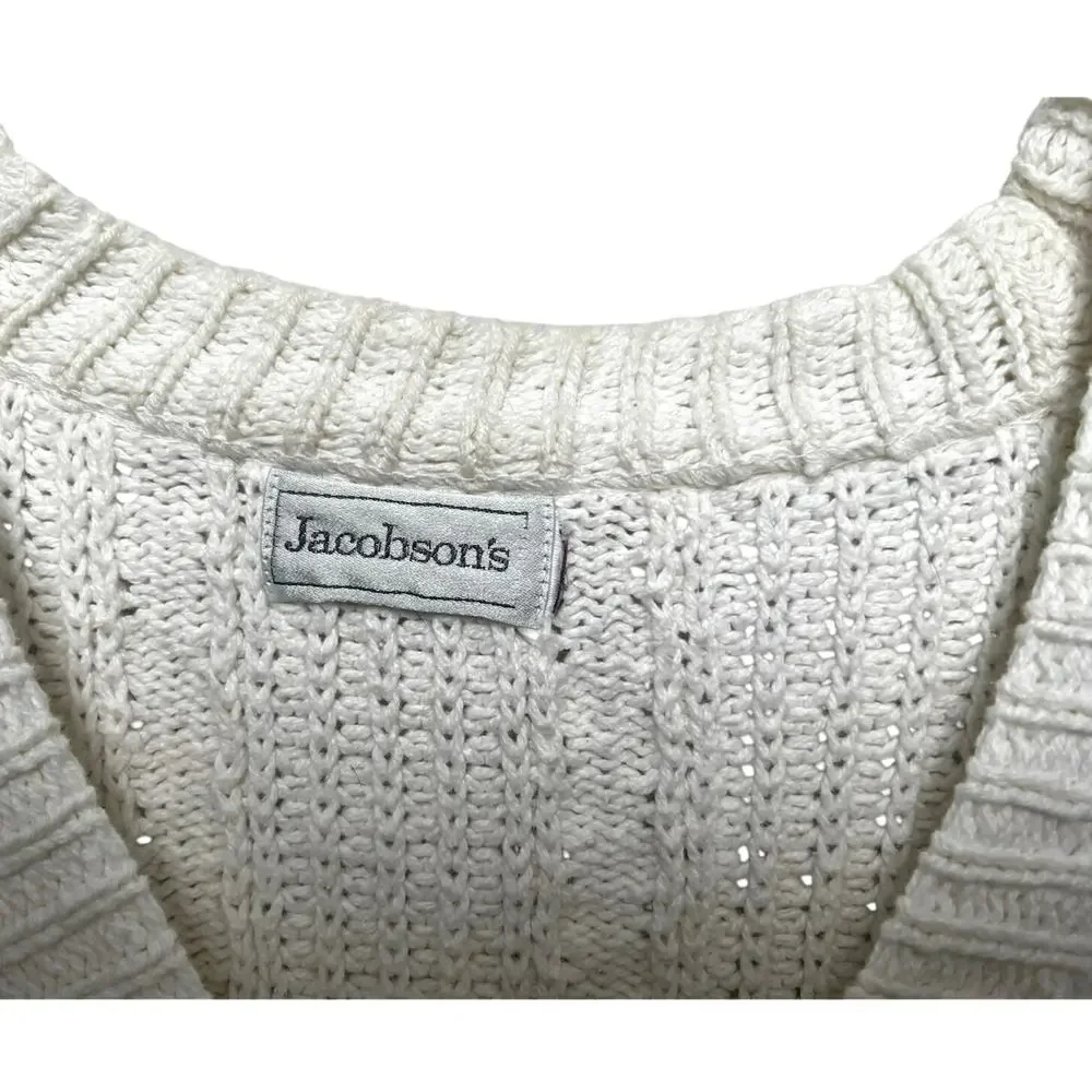 90s Vintage Jacobson's Ivory Knitted Grandpa Cardigan - Picture 5 of 8